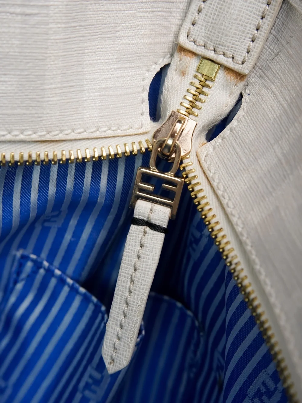 FENDI Zucca Spalmati Striped Large Roll Tote White Ivory Multicolor Archive 2012